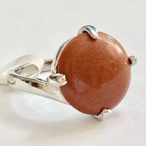Vintage Goldstone Semiprecious Ring Silver Plated Size 6 7 Brown Copper Stone